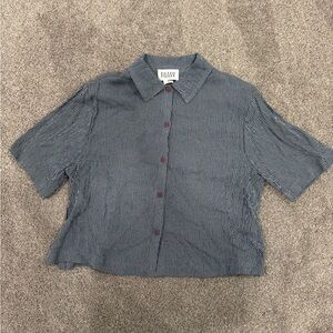 Eileen Fisher Navy Striped Shirt with Brown Button